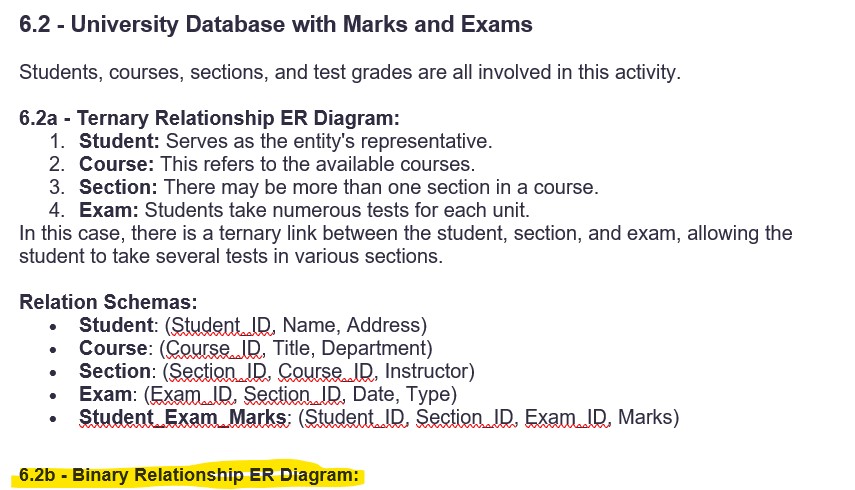 6 . 2 - University Database with Marks and Exams