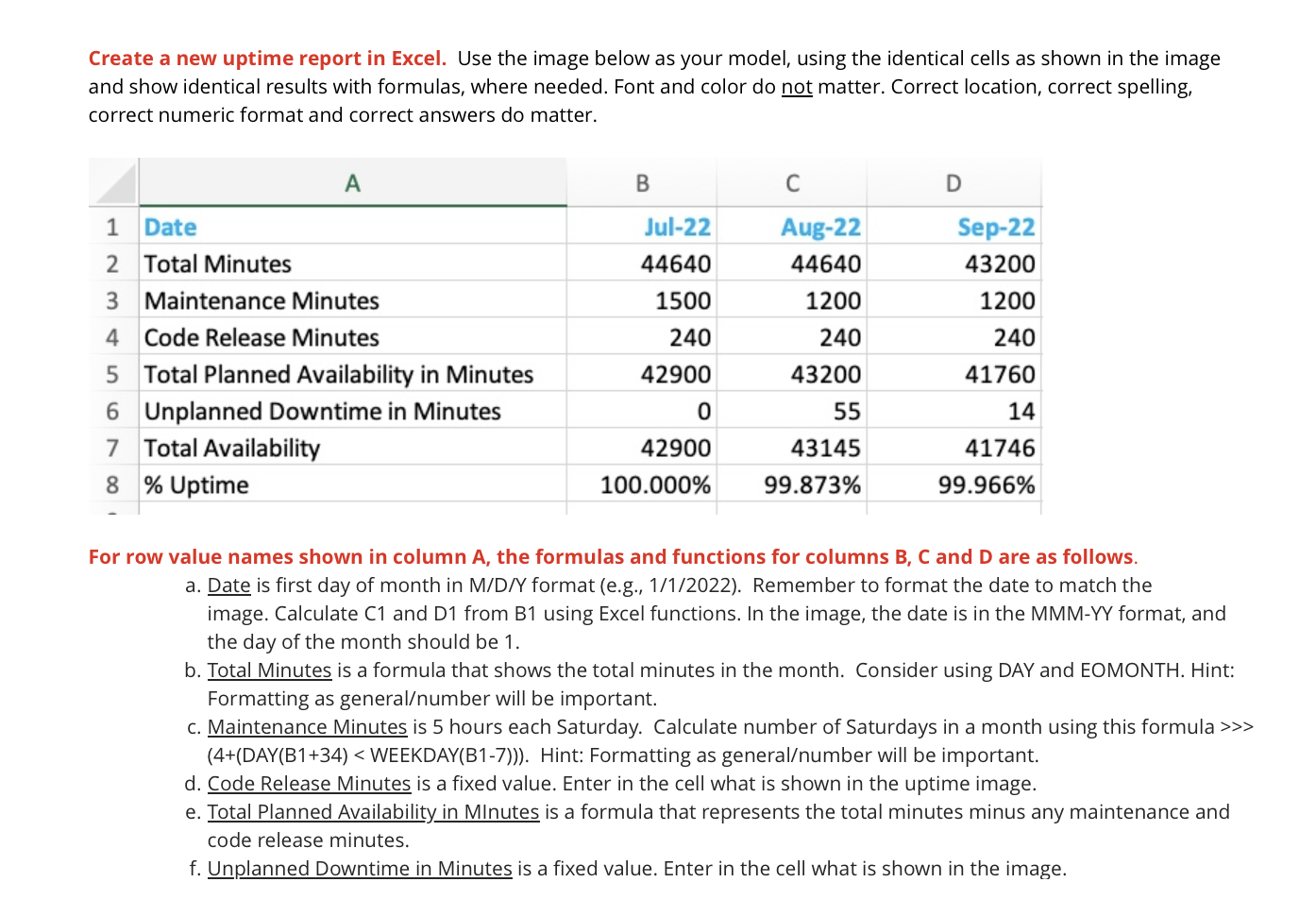 Create a new uptime report in Excel. Use the