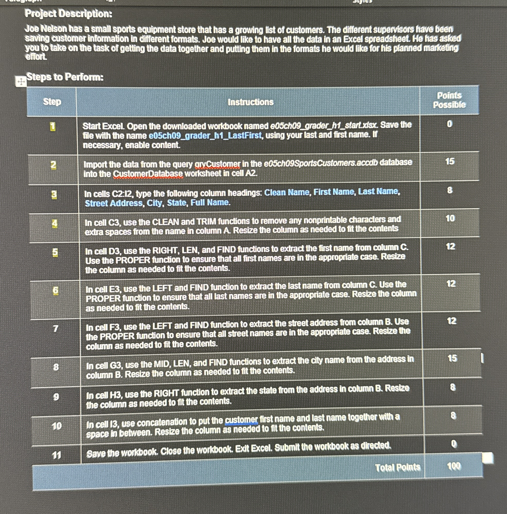 # 8 . In cell G 3 , use the MID, LEN, and FIND
