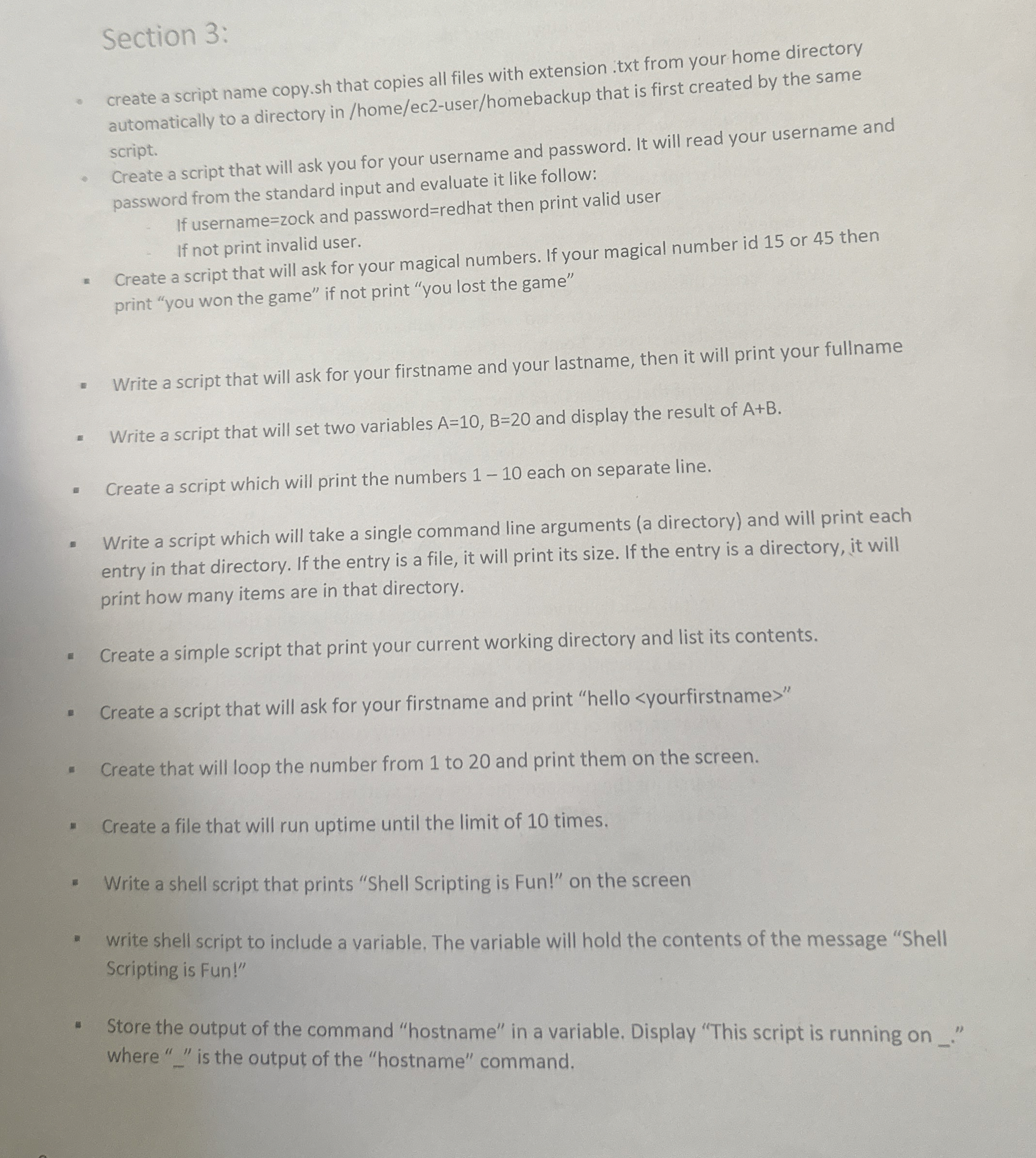 Section 3 : create a script name copy. sh that