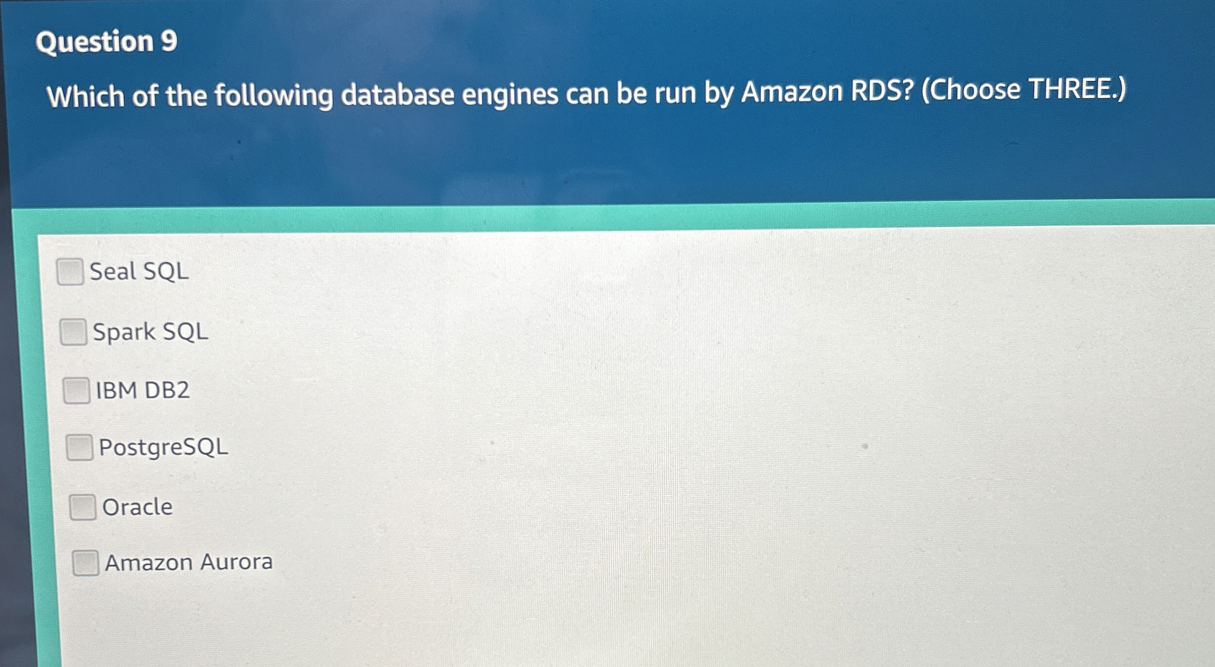 Question 9 Which of the following database