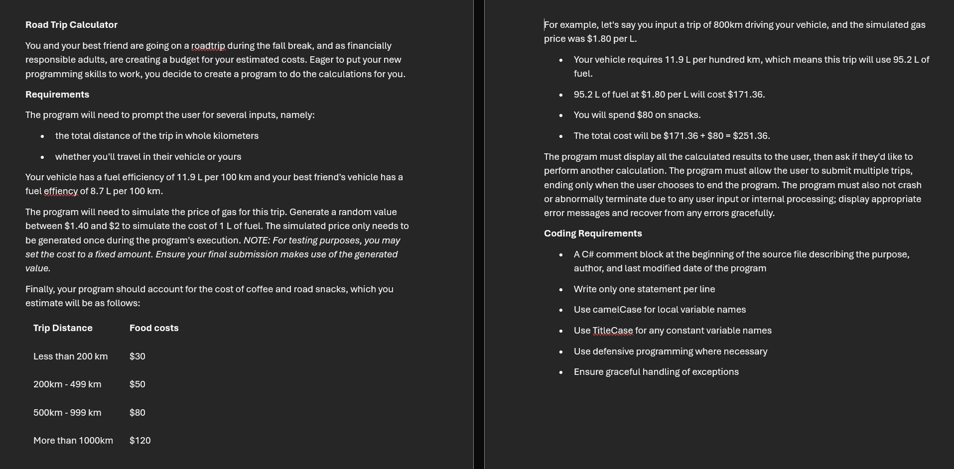 Road Trip Calculator in C# . Please use stuff a