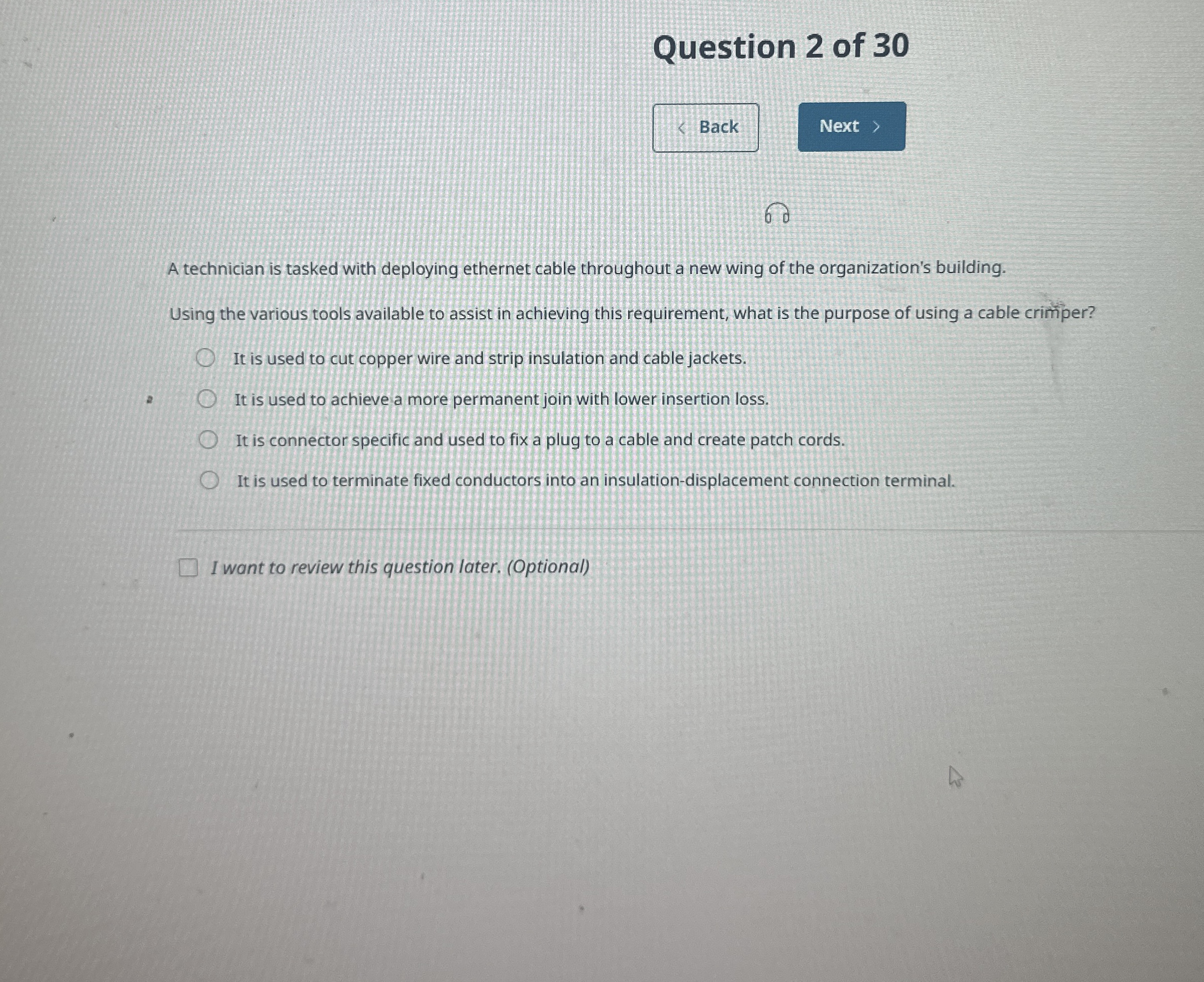Question 2 of 3 0 A technician is tasked with