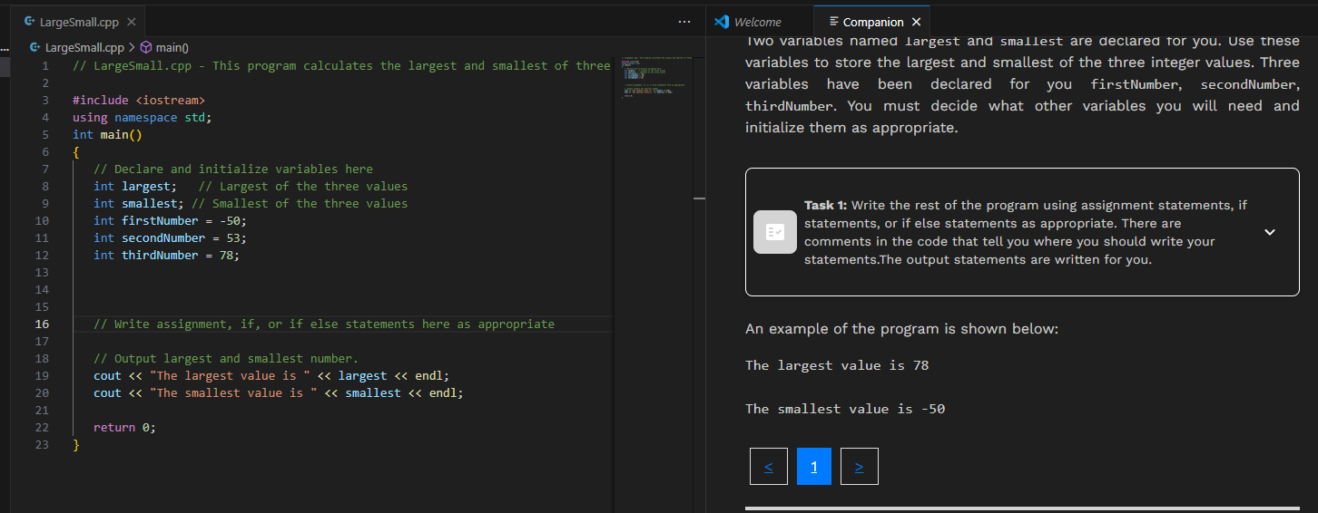 Instructions Two variables named largest and