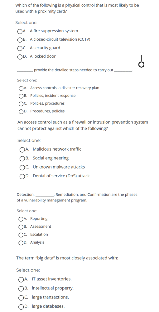 1 . Which of the following is a physical control