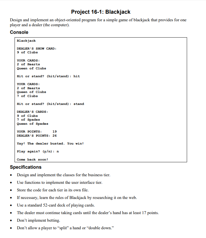 Project 1 6 - 1 : Blackjack Design and implement