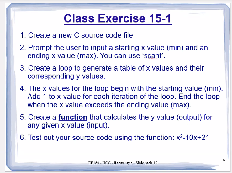 Class Exercise 1 5 - 1 Create a new C source code