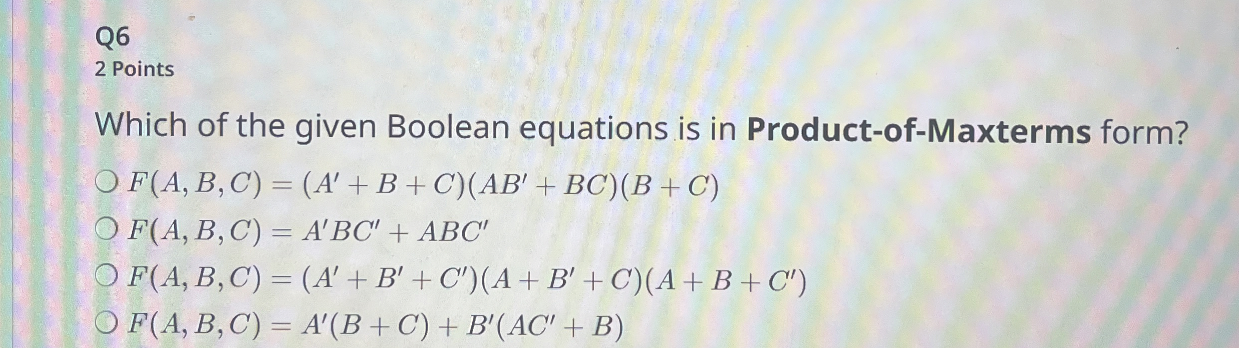 Which of the given Boolean equations is in