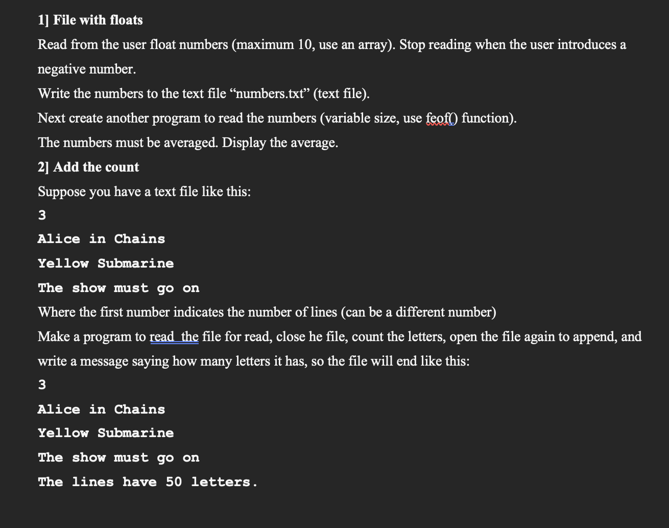 1 ] File with floats Read from the user float