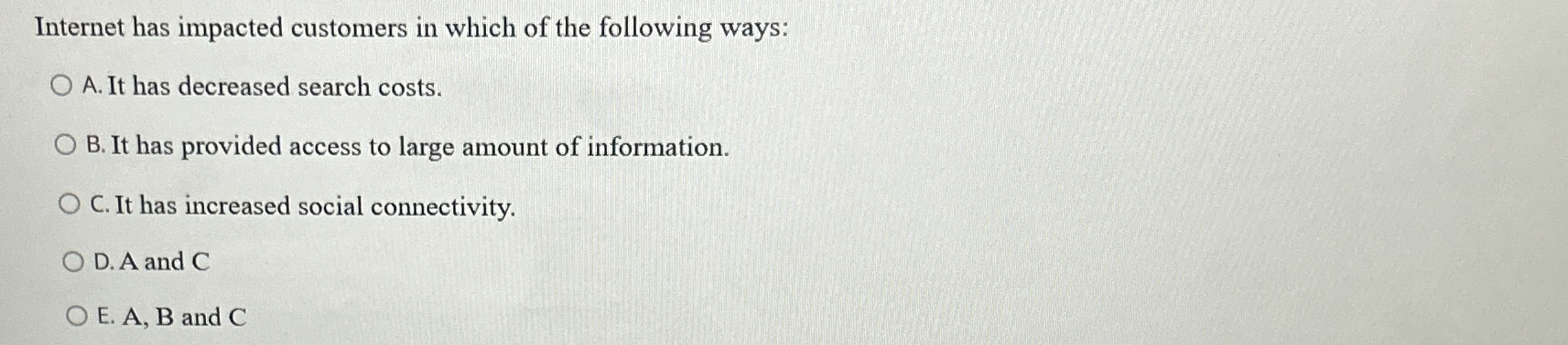 Internet has impacted customers in which of the
