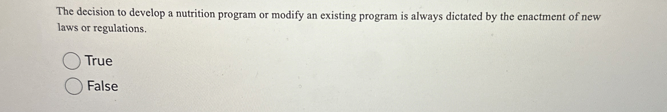 The decision to develop a nutrition program or