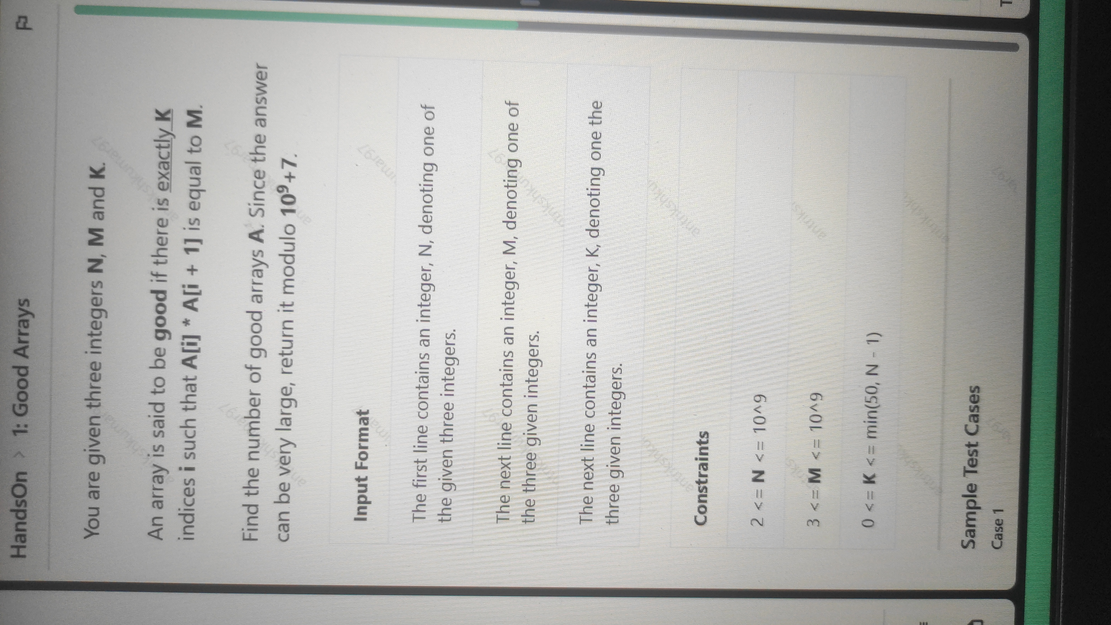 You are given three integers N , M and K . An