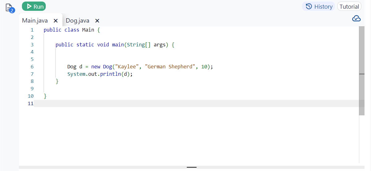 You have been given a class Dog that is missing a