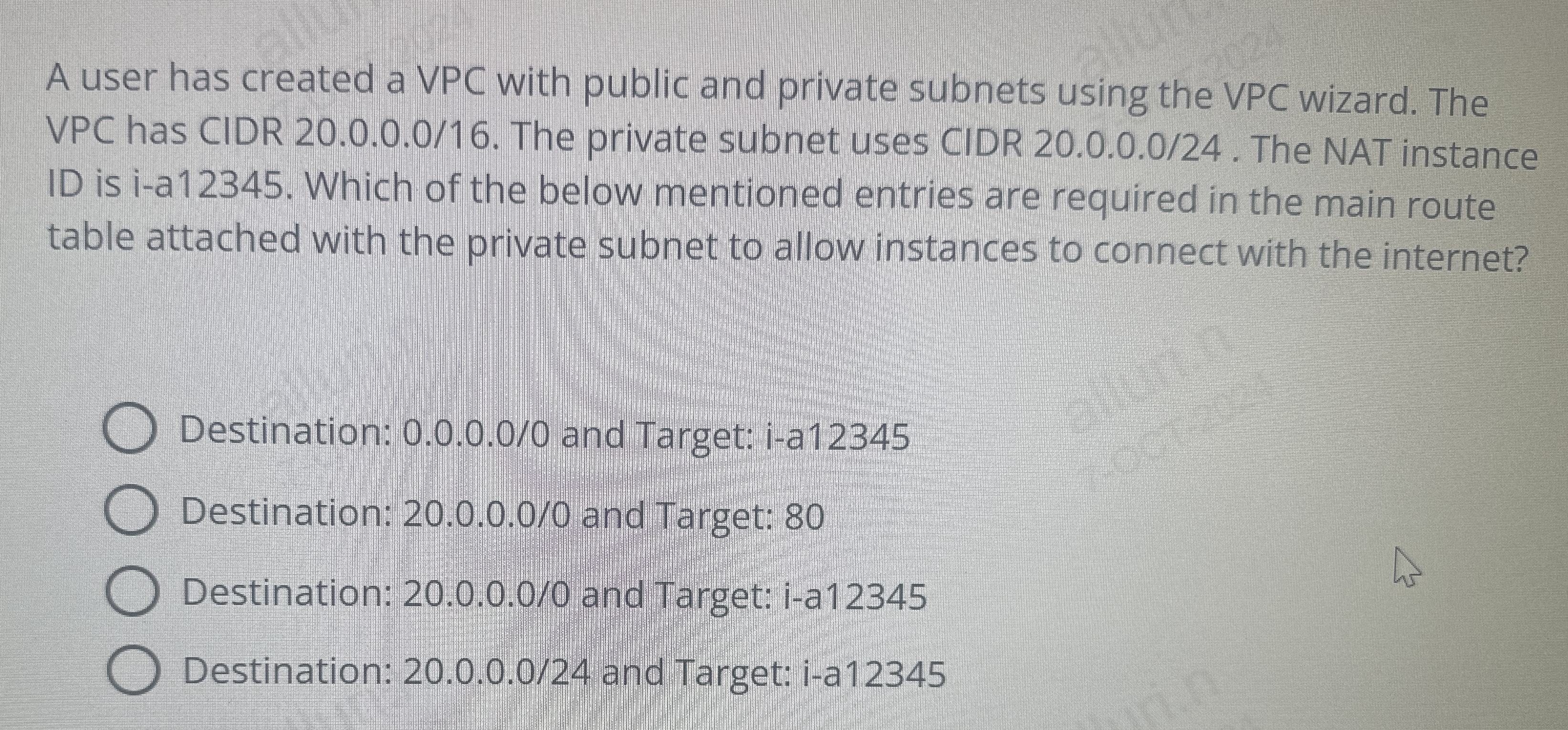 A user has created a VPC with public and private