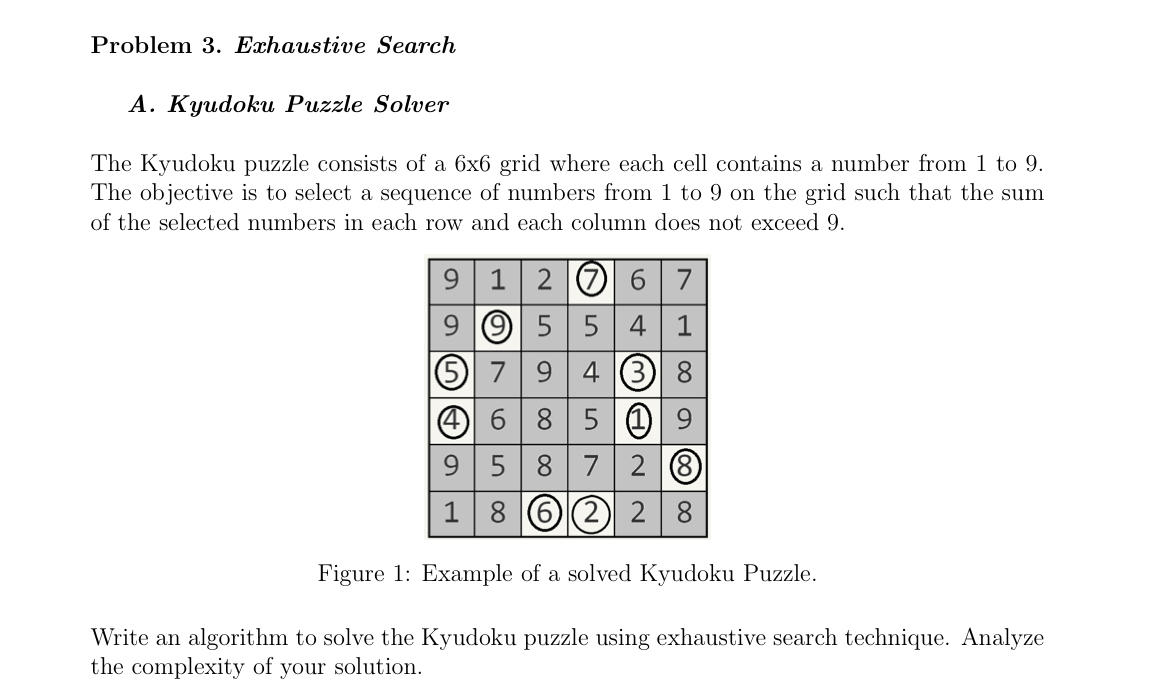 Problem 3 . Exhaustive Search A . Kyudoku Puzzle