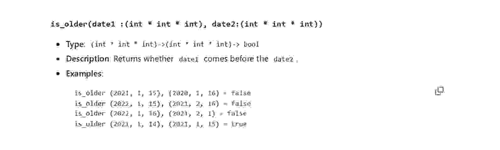 The languge is ocaml is _ older ( date 1 : ( int
