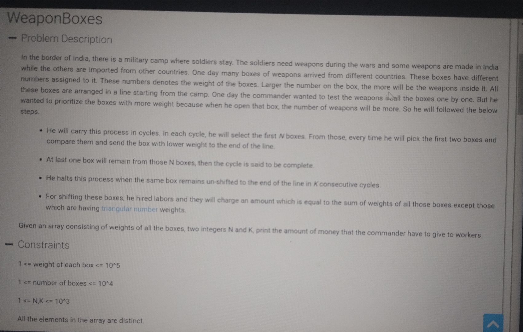 Problem Description In the border of India, there