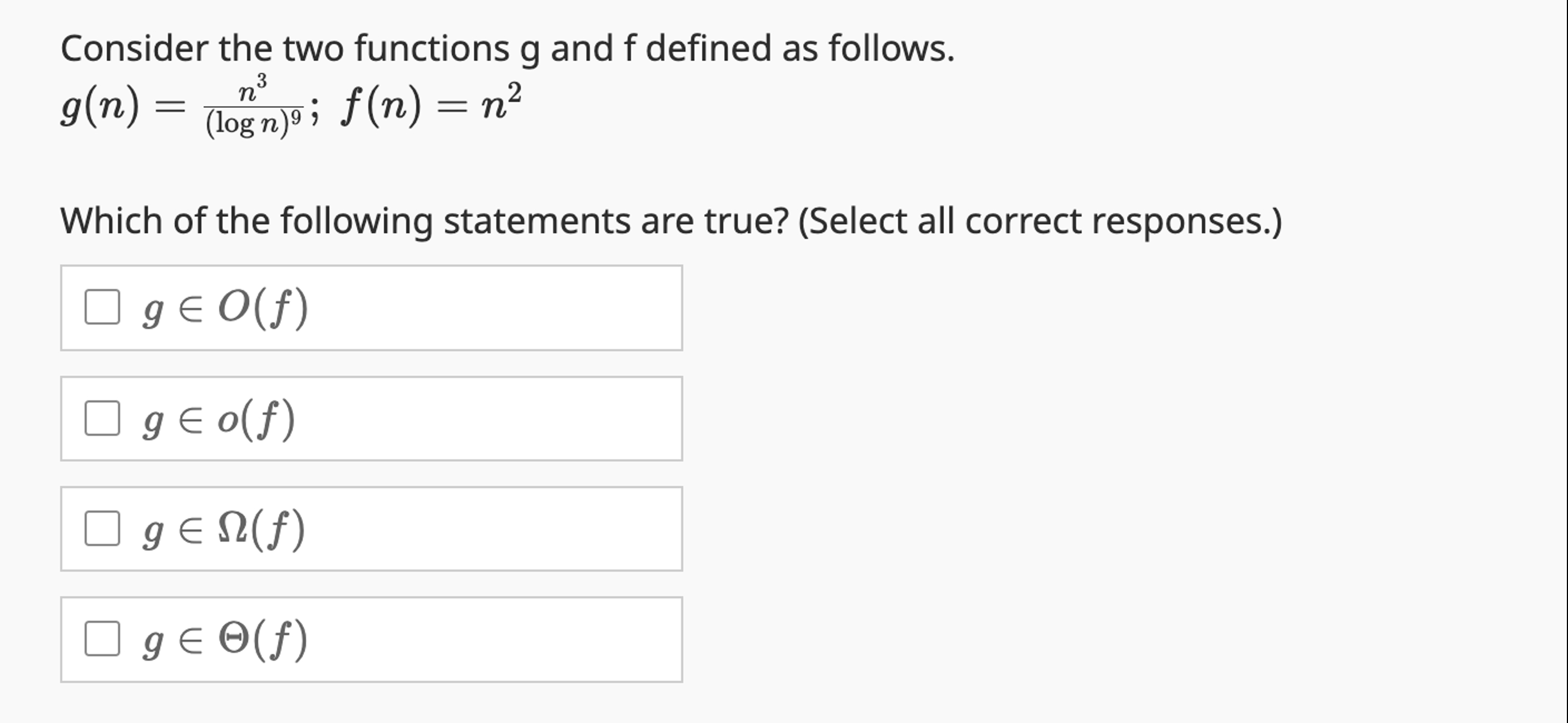 Consider the two functions g and f defined as