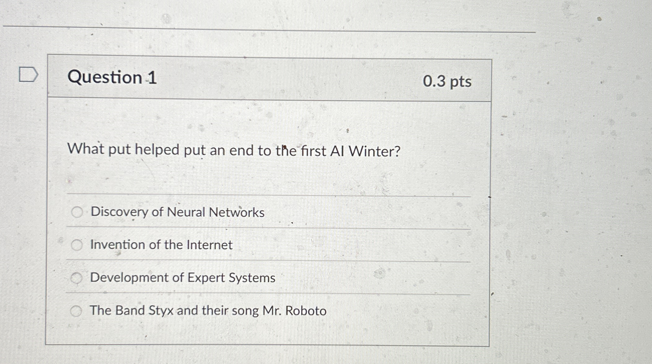 Question 1 0 . 3 pts What put helped put an end