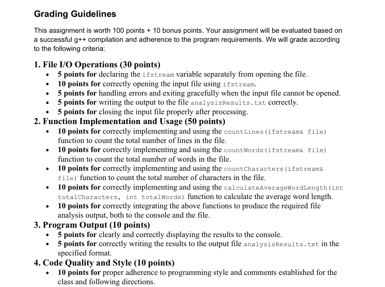PA 6 File IO , Functions - File Statistics