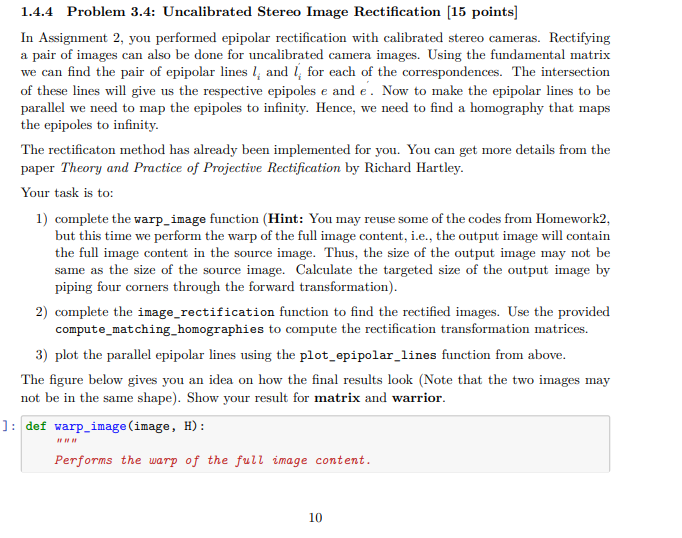  Write the warp_image and image_rectification functions. WRITE ONLY UNDER WRITE YOUR