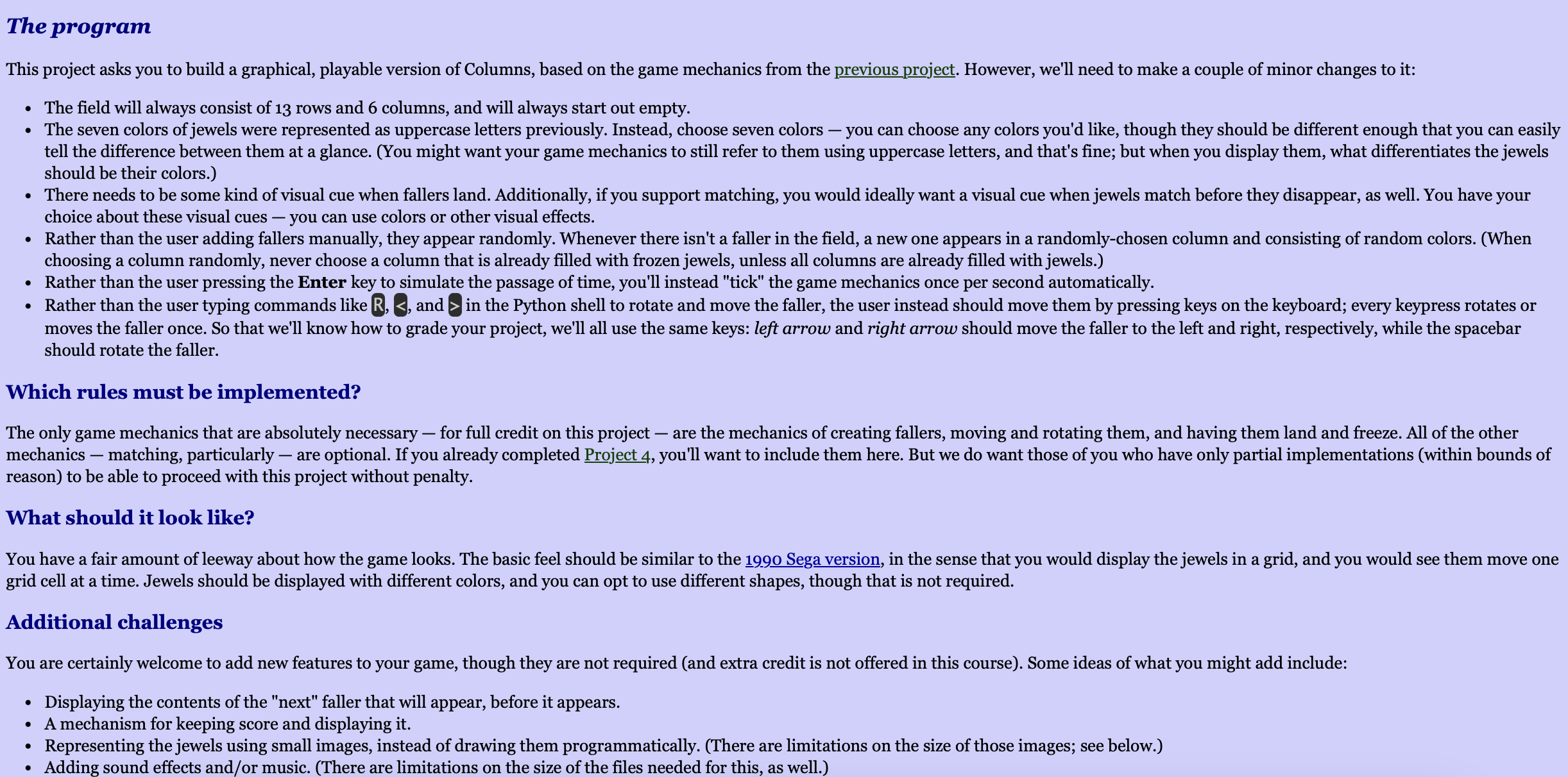 Build a graphical, playable version of Columns,