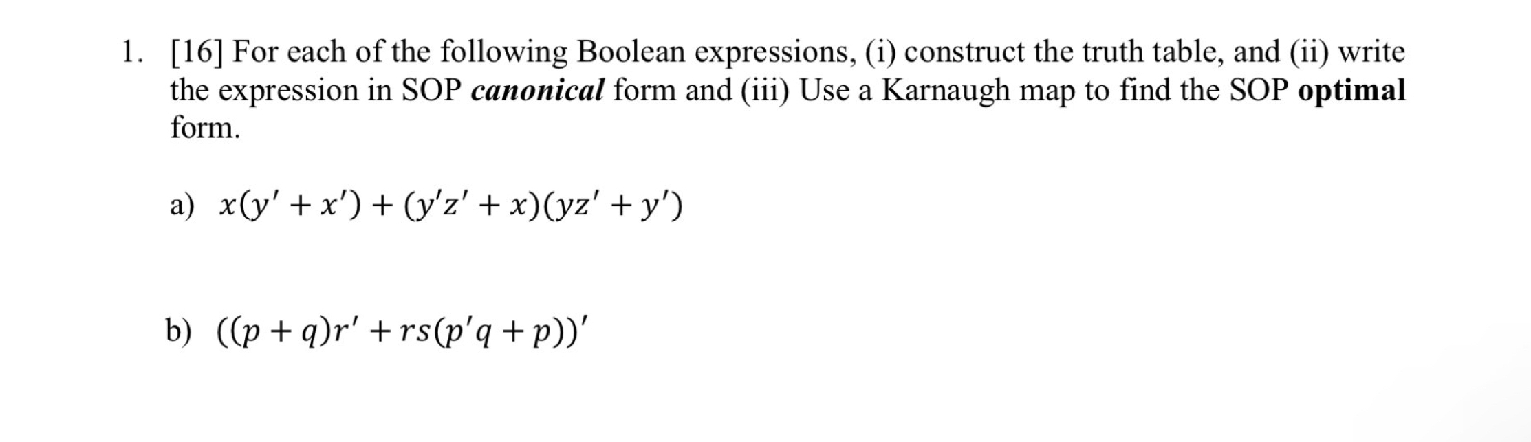 [ 1 6 ] For each of the following Boolean