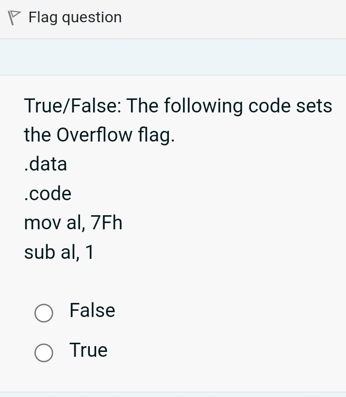 True / False: The following code sets the