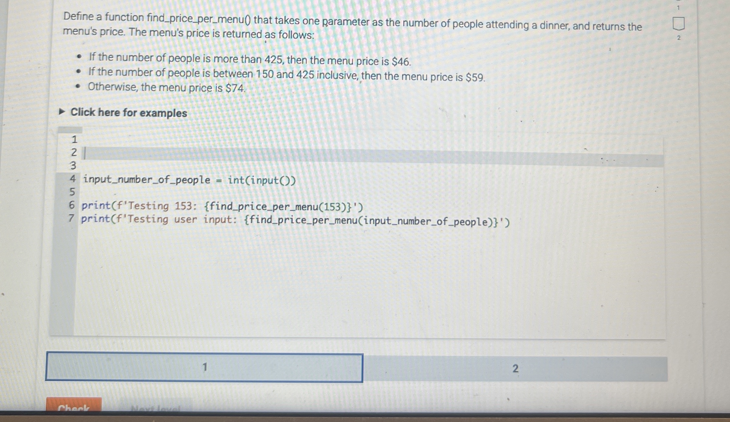 Define a function find _ price _ per _ menu )