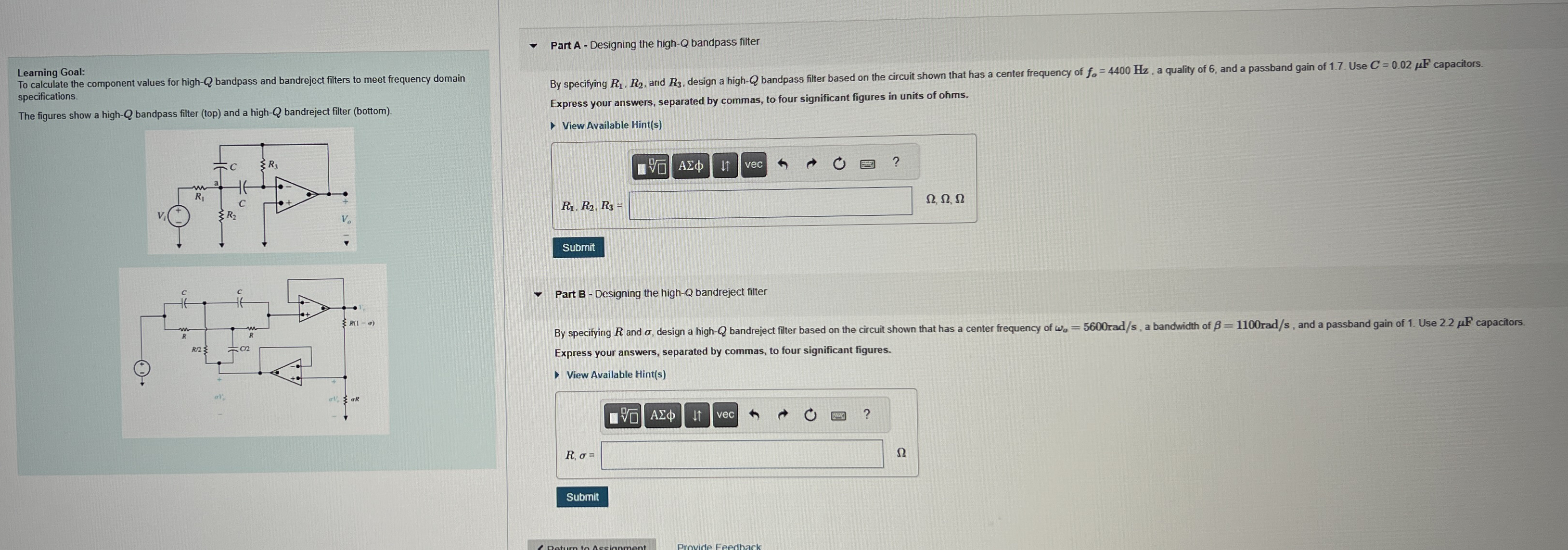 Leaming Goal: To calculate the component values