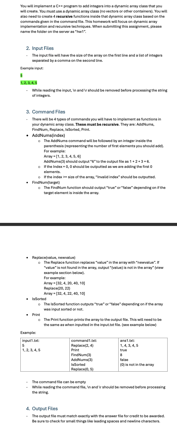 You will implement a C + + program to add