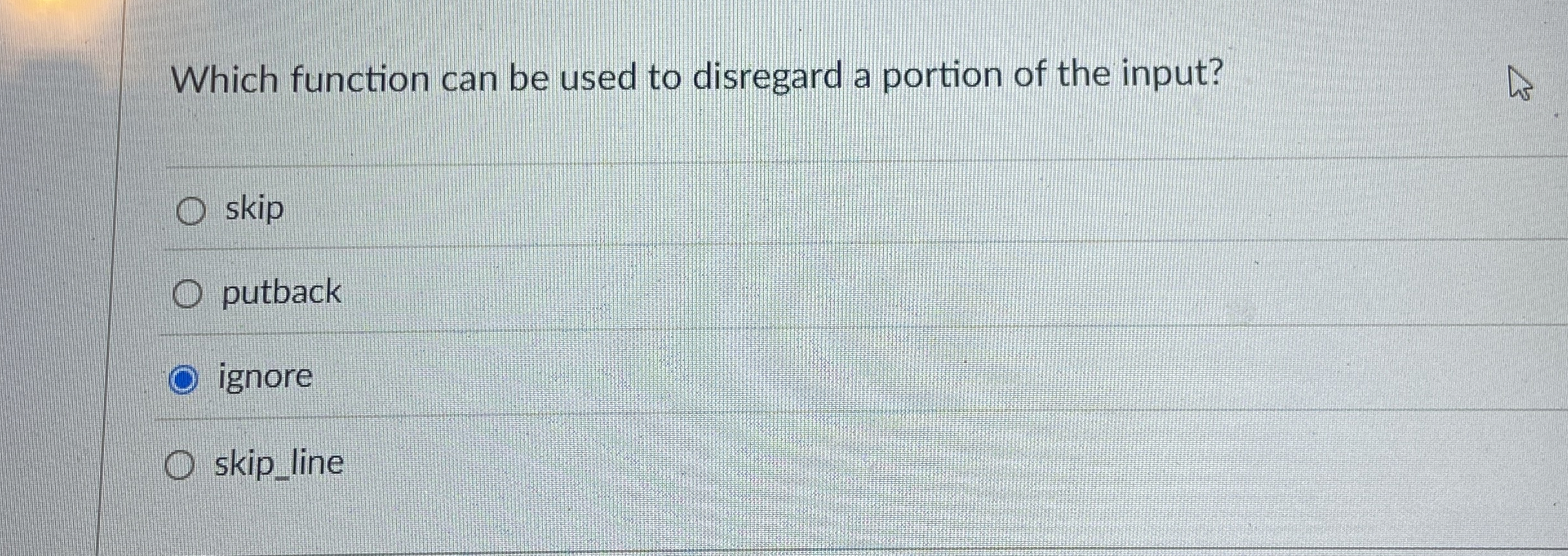Which function can be used to disregard a portion