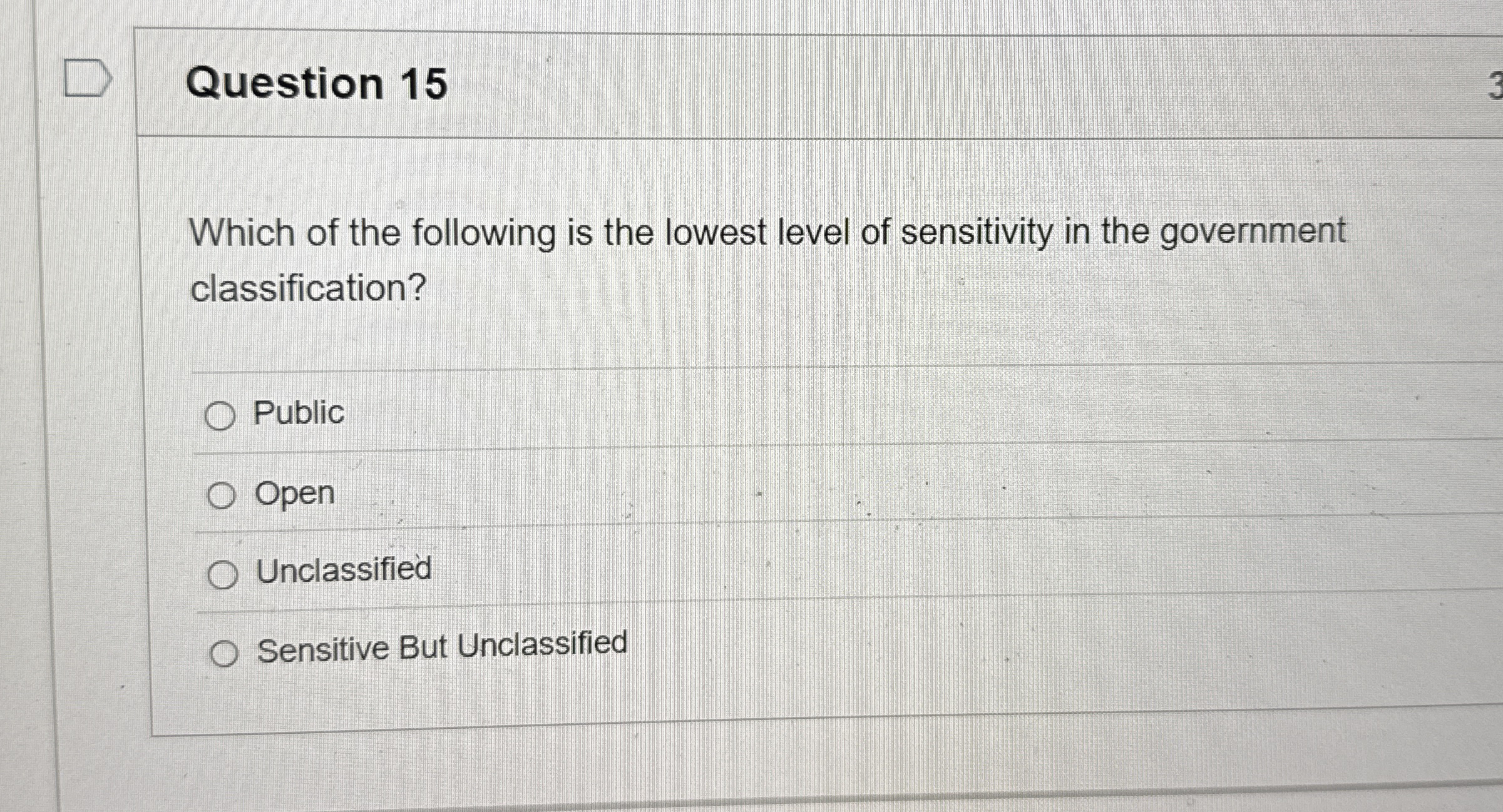 Question 1 5 Which of the following is the lowest