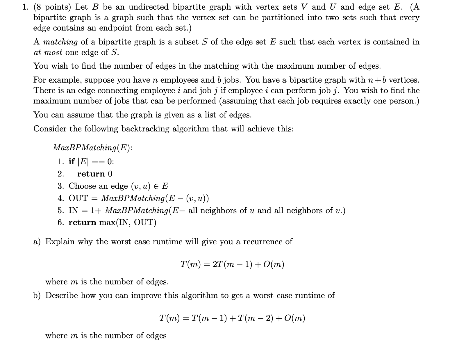 1 . ( 8 points ) Let \ ( B \ ) be an undirected