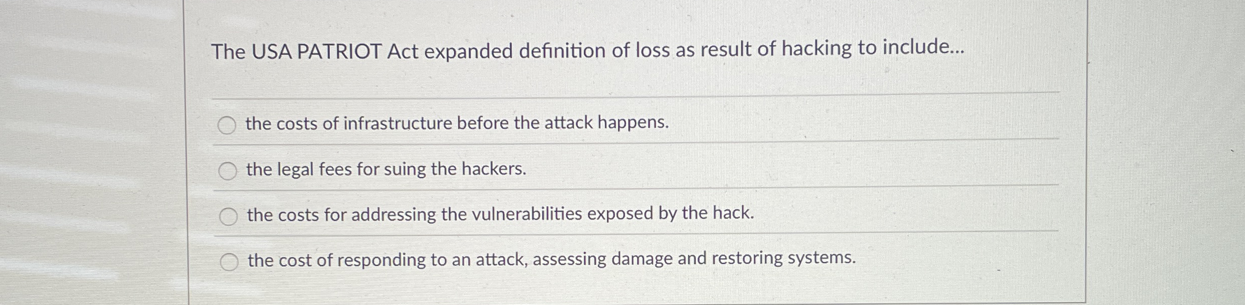 The USA PATRIOT Act expanded definition of loss