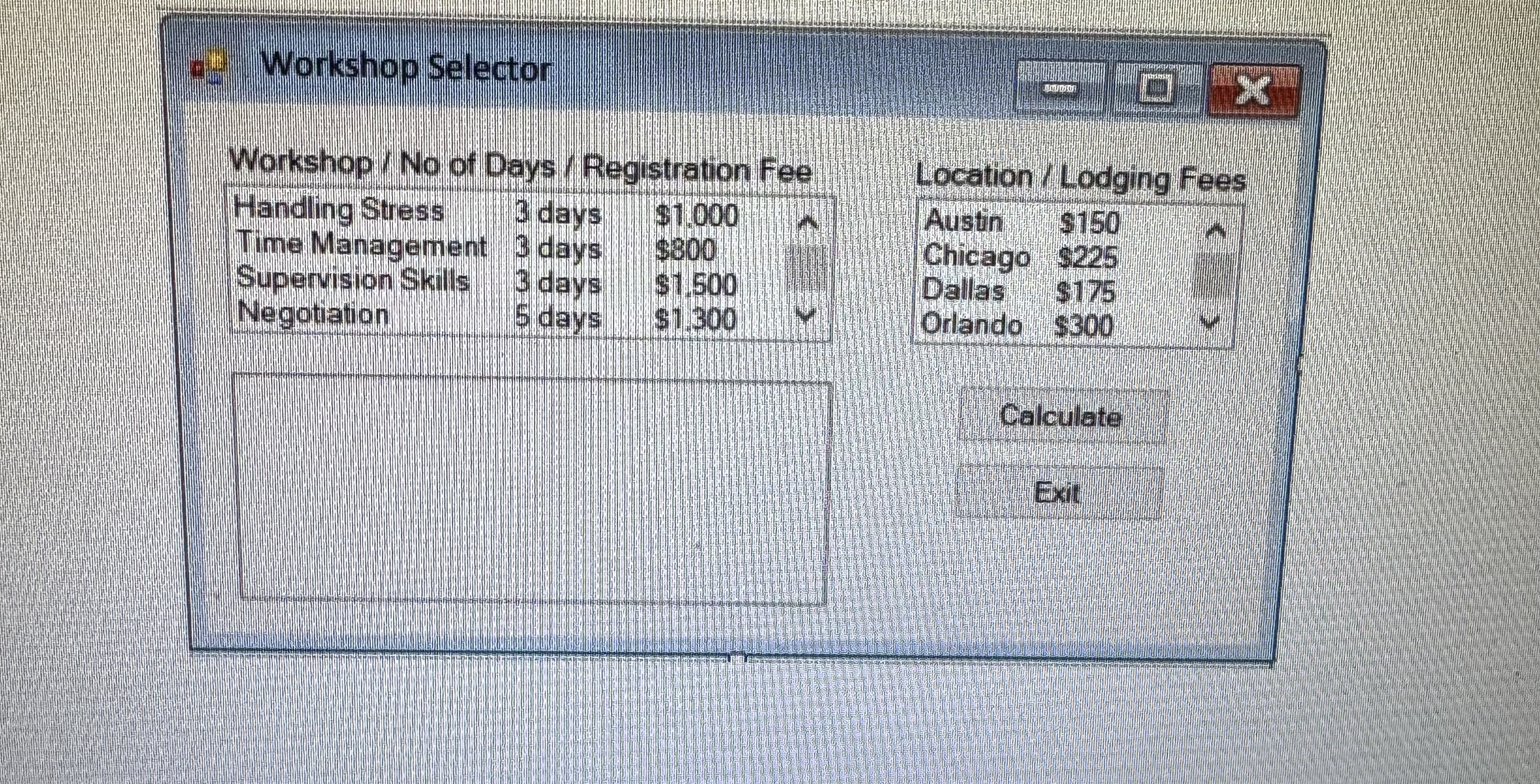 Using list boxes for the workshops and