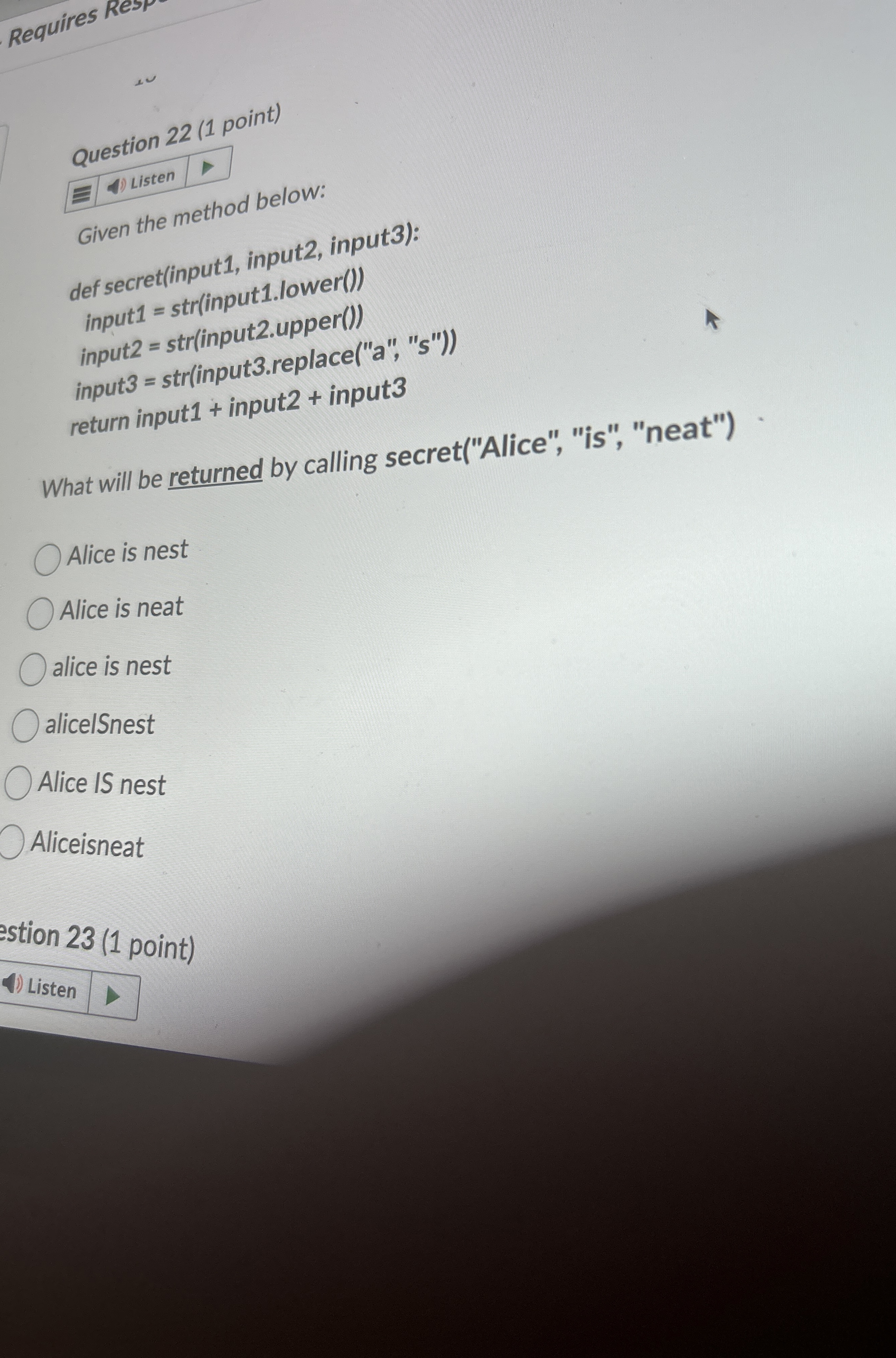 Requires Rest Question 2 2 ( 1 point ) Given the