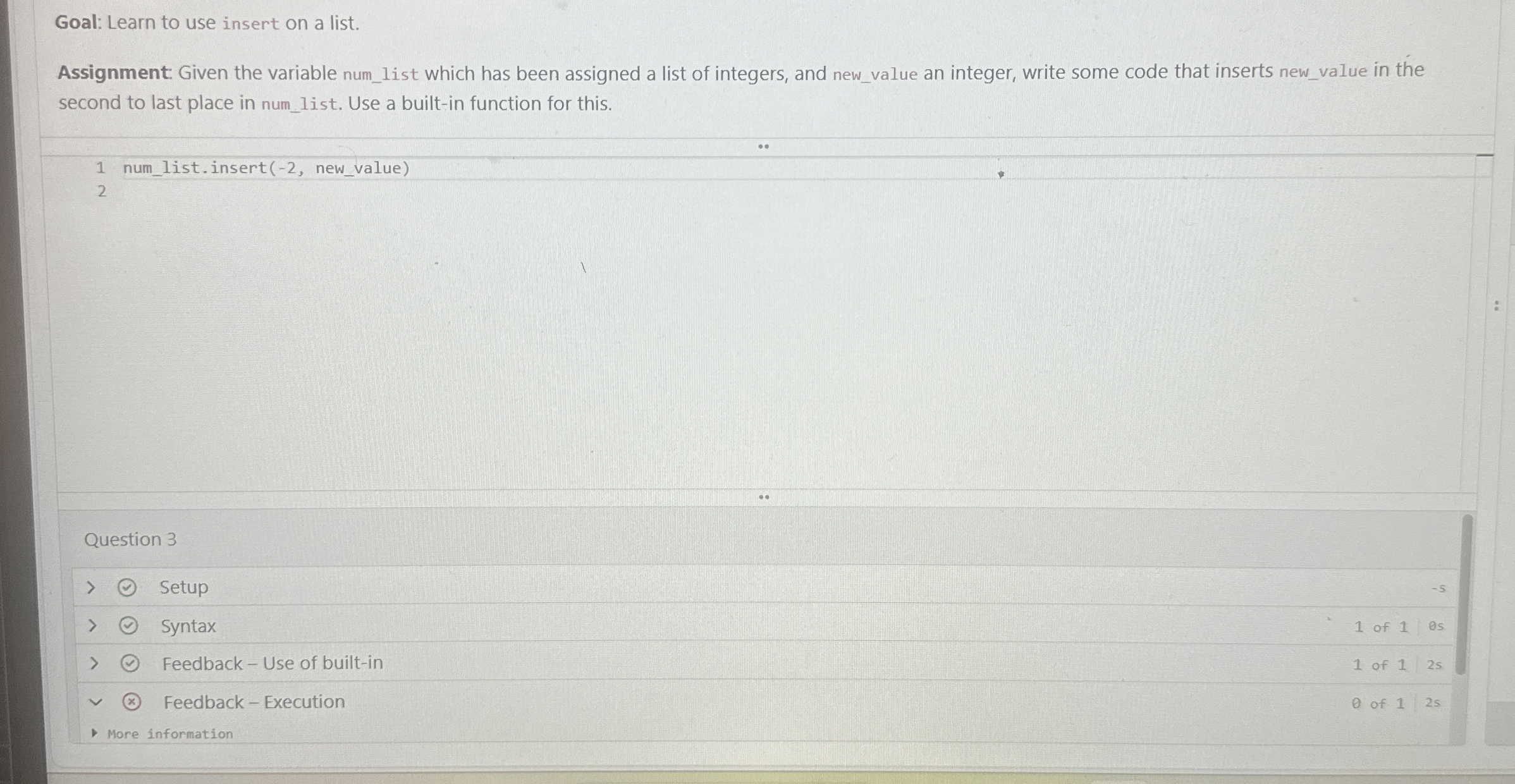 Goal: Learn to use insert on a list. Assignment: