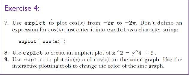MATLAB Exercise 4 : Use ezplot to plot cos ( x )