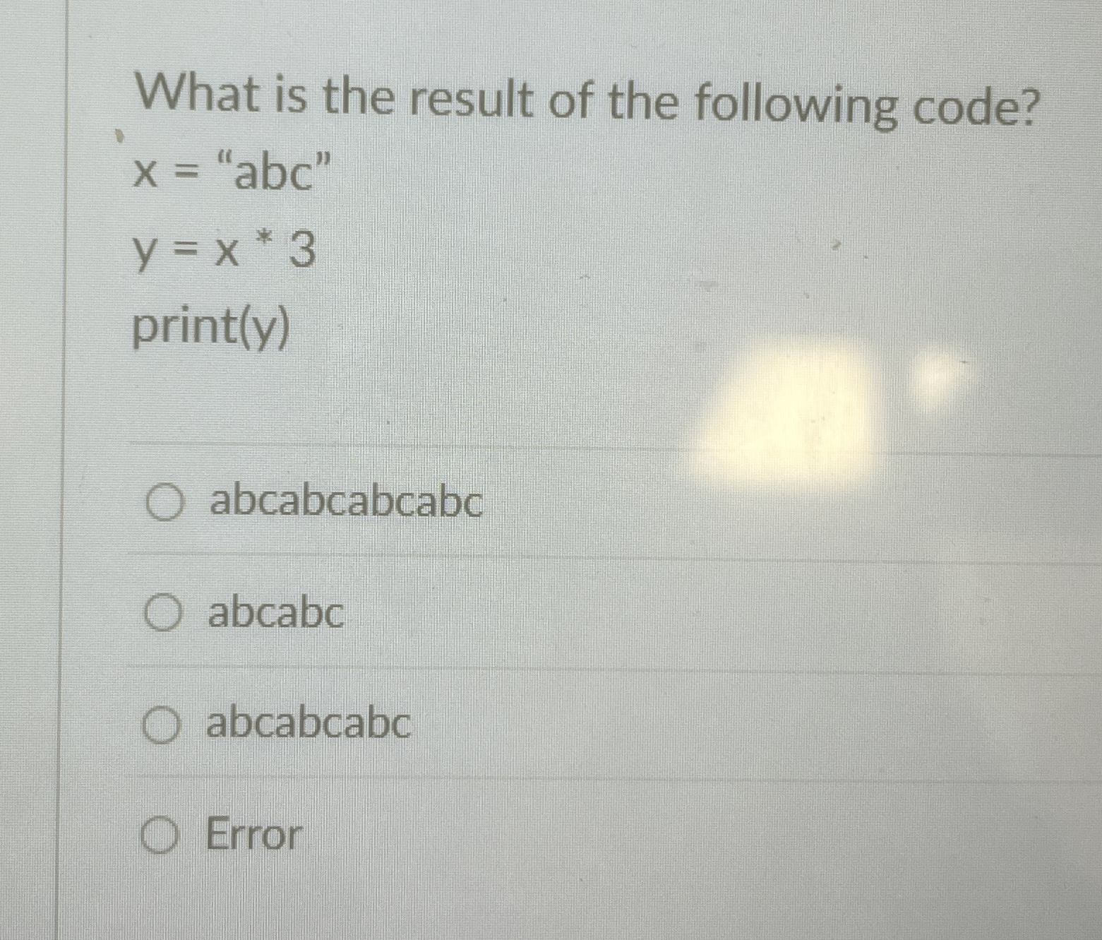 What is the result of the following code? x = a b