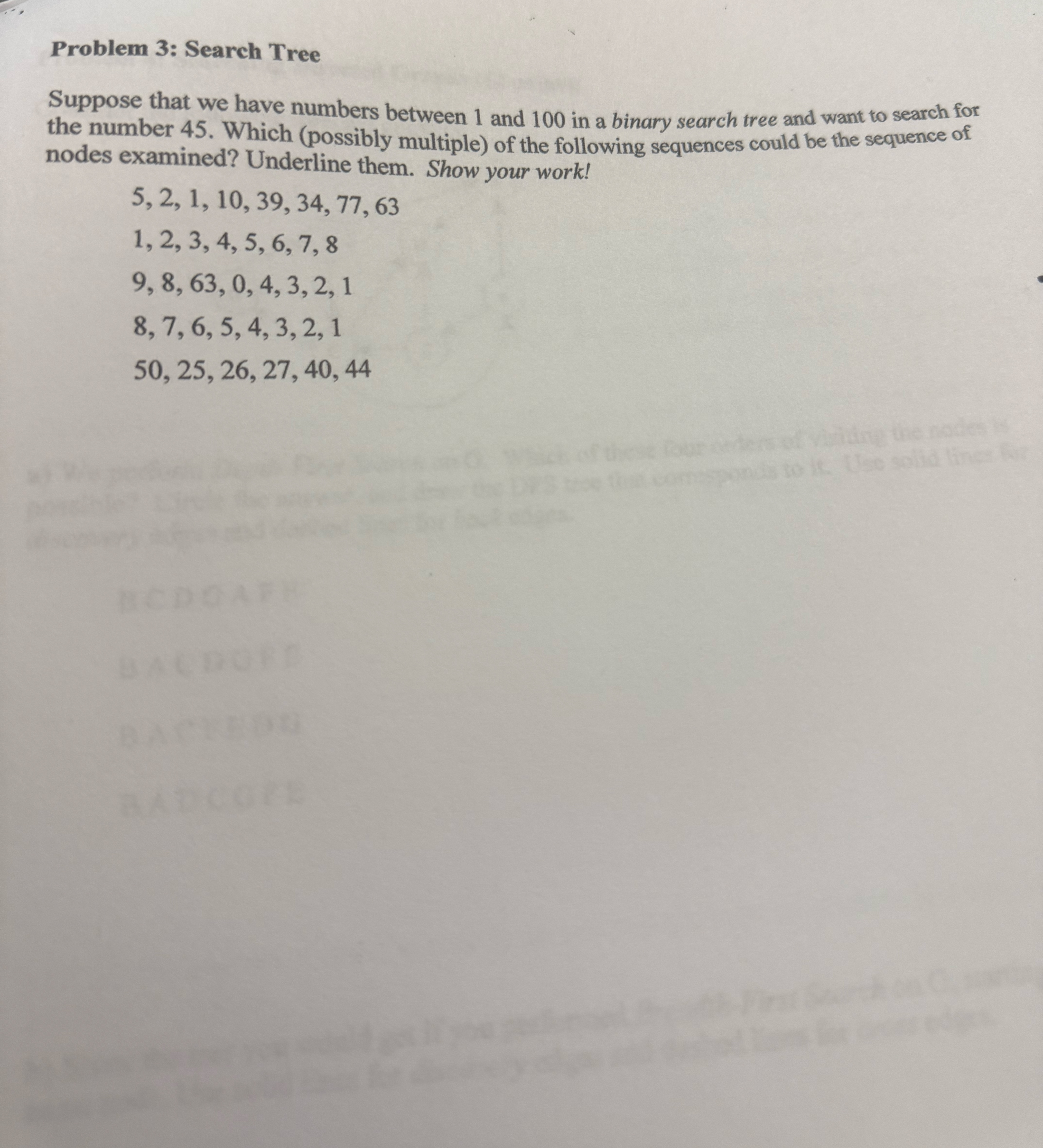 Problem 3 : Search Tree Suppose that we have