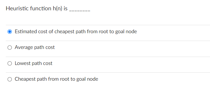 Heuristic function h ( n ) is 1 . Estimated cost