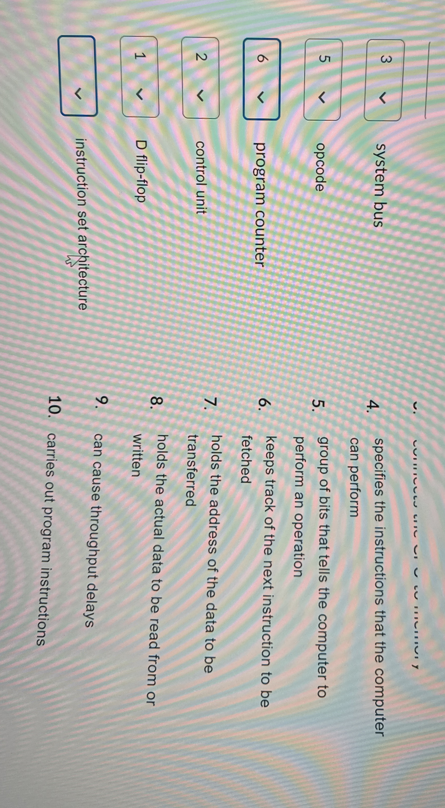 3 system bus opcode 2 program counter D flip -