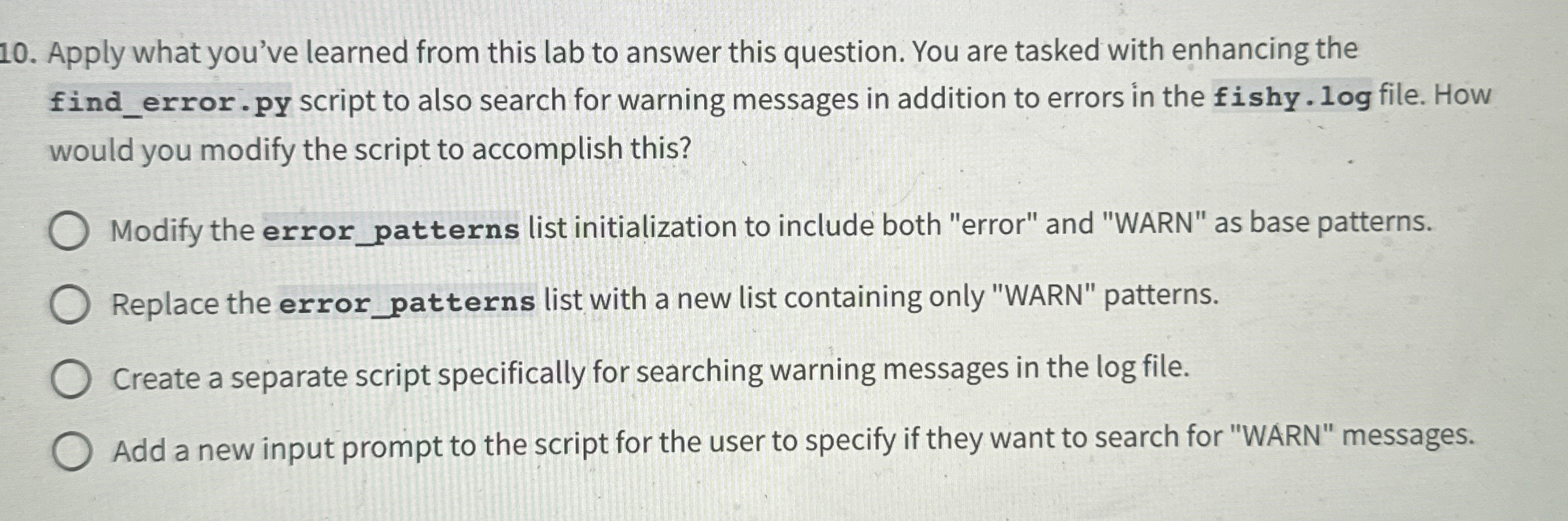 Apply what you've learned from this lab to answer
