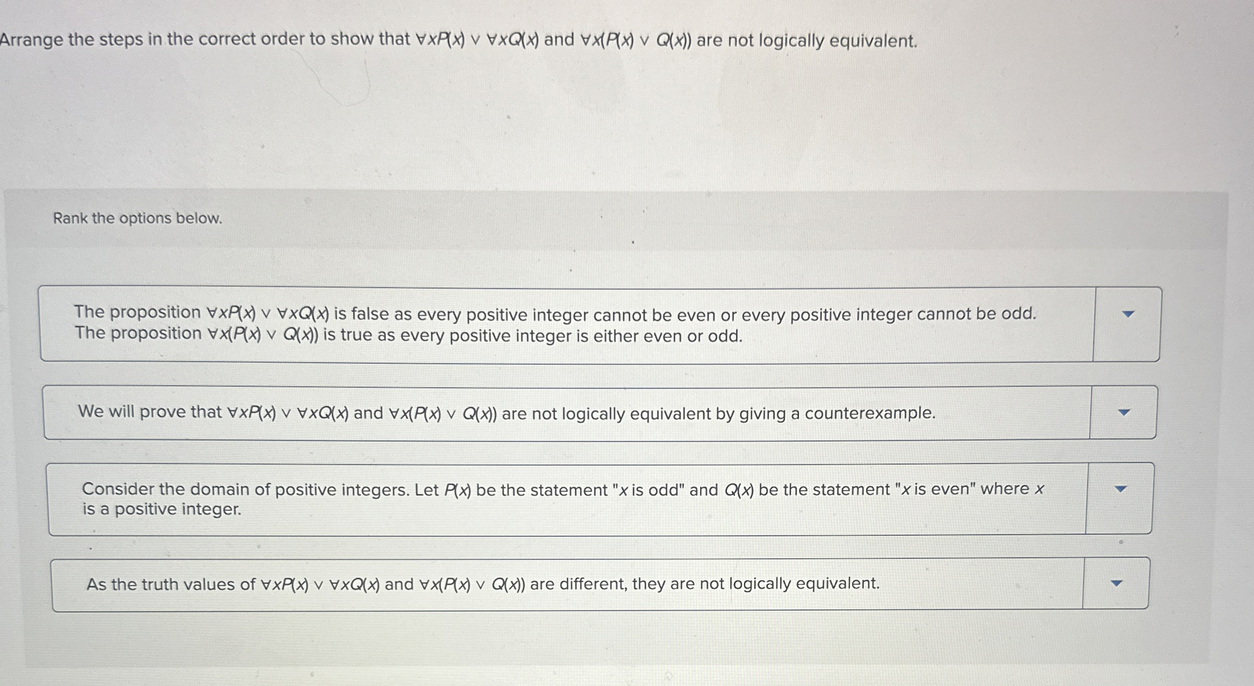 Arrange the steps in the correct order to show