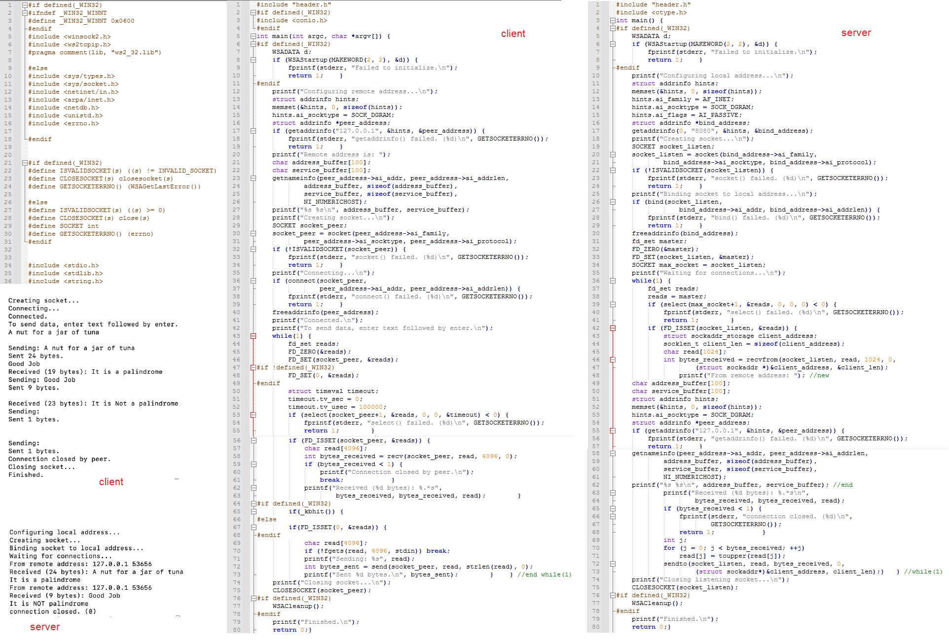 Write a UDP server that knows Palindrome in C