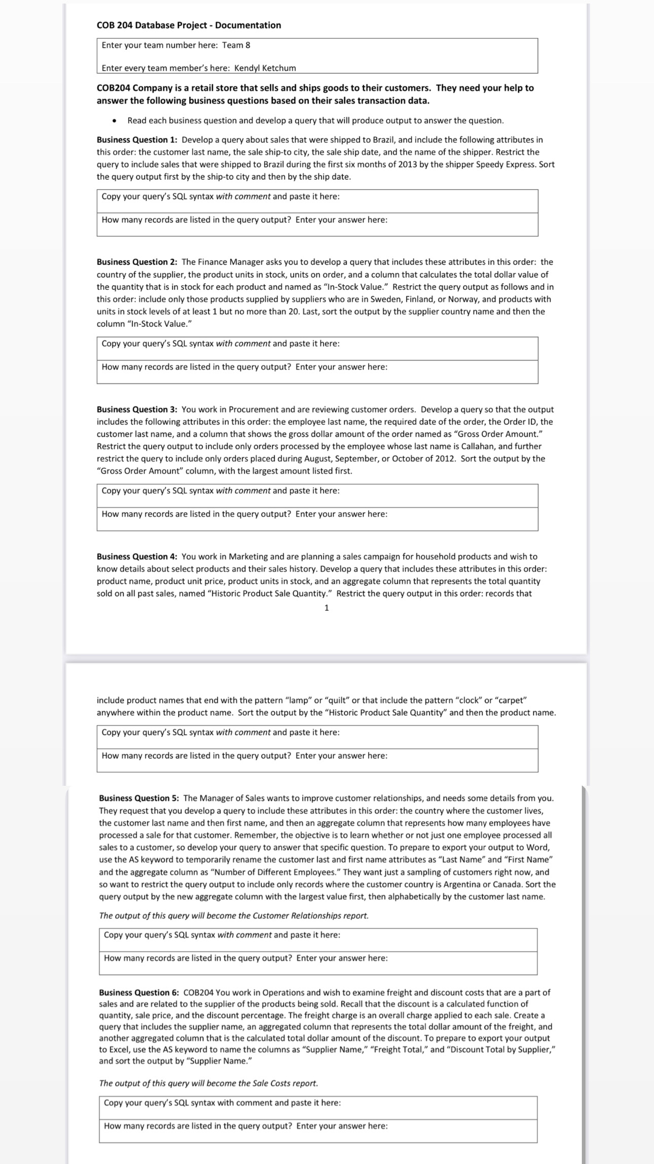 COB 2 0 4 Database Project - Documentation Enter