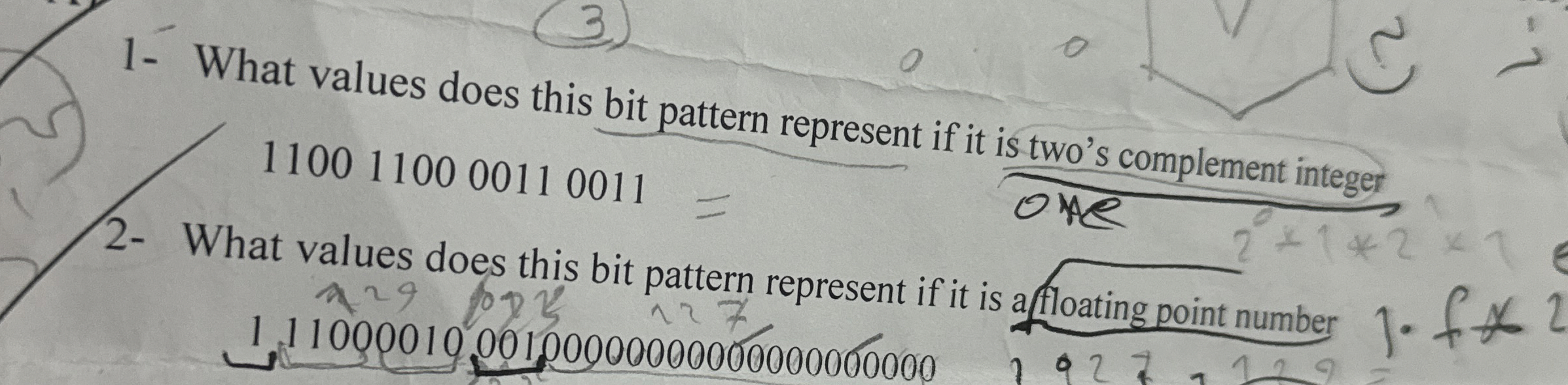 1 - What values does this bit pattern represent