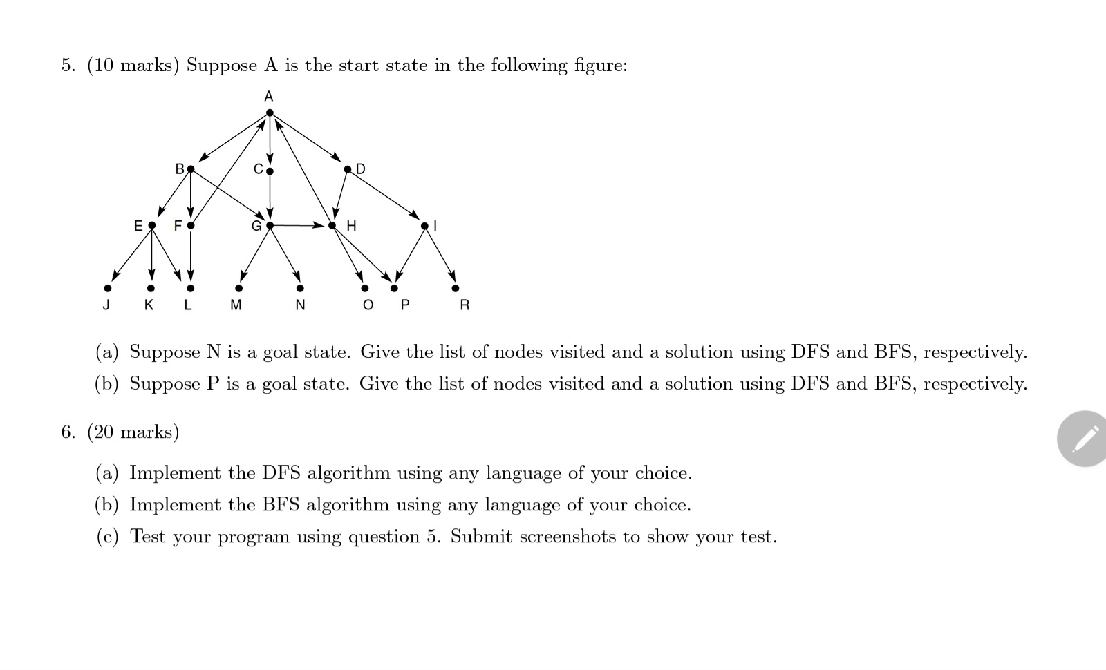 ( 1 0 marks ) Suppose A is the start state in the