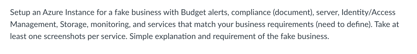 Setup an Azure Instance for a fake business with
